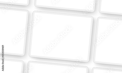 Wireframe clay tablet computers with blank screens. Mockup to showcasing mobile web-site design. Vector illustration