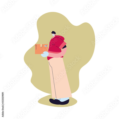 man with mask, gloves and packages