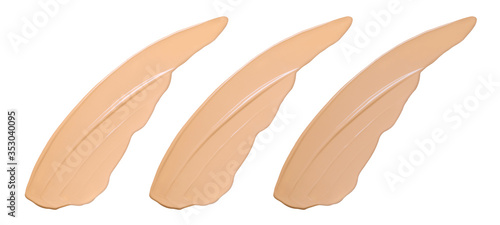 Face foundation samples isolated on white. Natural colors cosmetic products brush strokes swatches