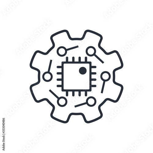 Gear with chip. Automation. Electronic control.Vector icon isolated on white background.