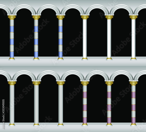 Vector illustration template marble columns four variants of appearance and color