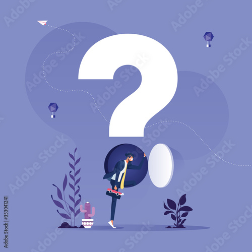 Businessman looks for answers to his question-Problem solving concept