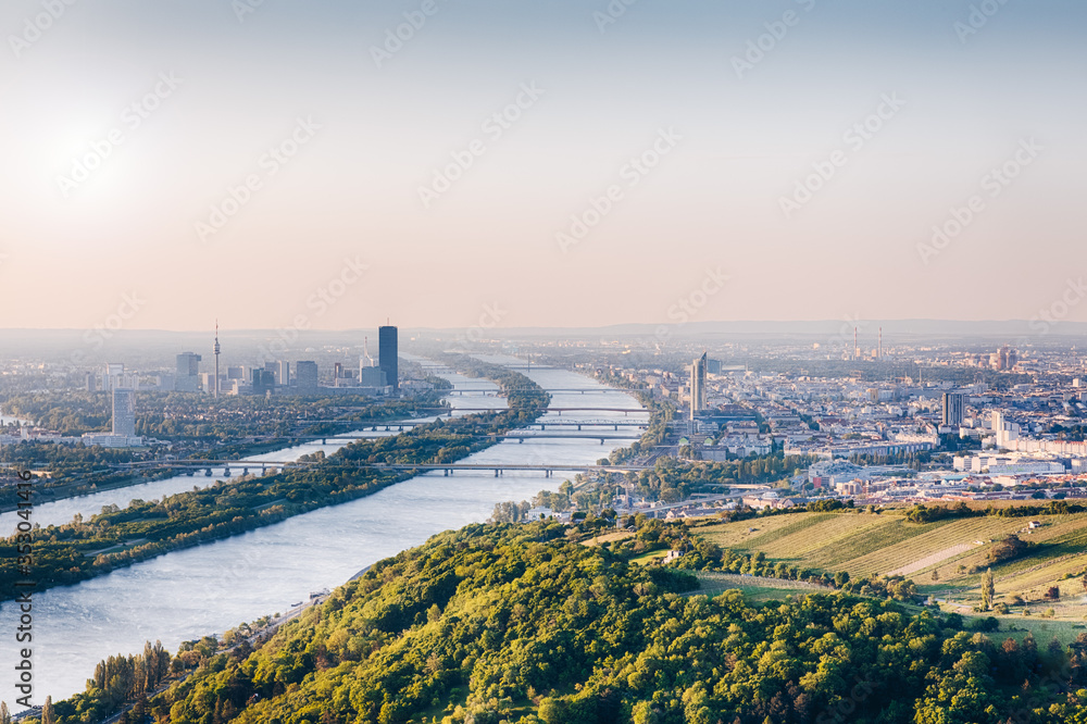 Vienna capital city of Austria in Europe. Panorama view from Kahlenberg.