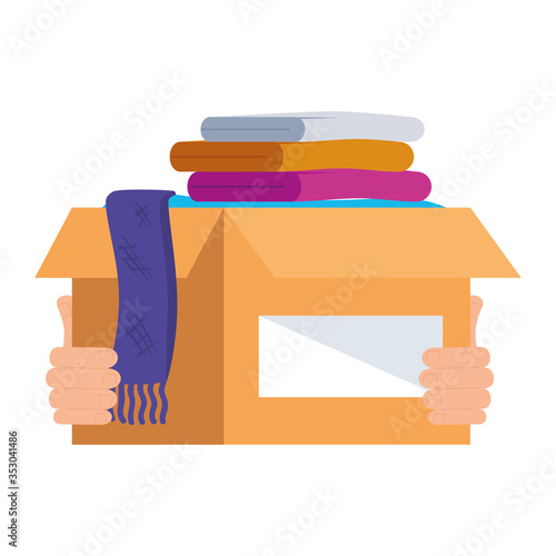 cardboard donation box clothes, social care, volunteering and charity concept vector illustration design