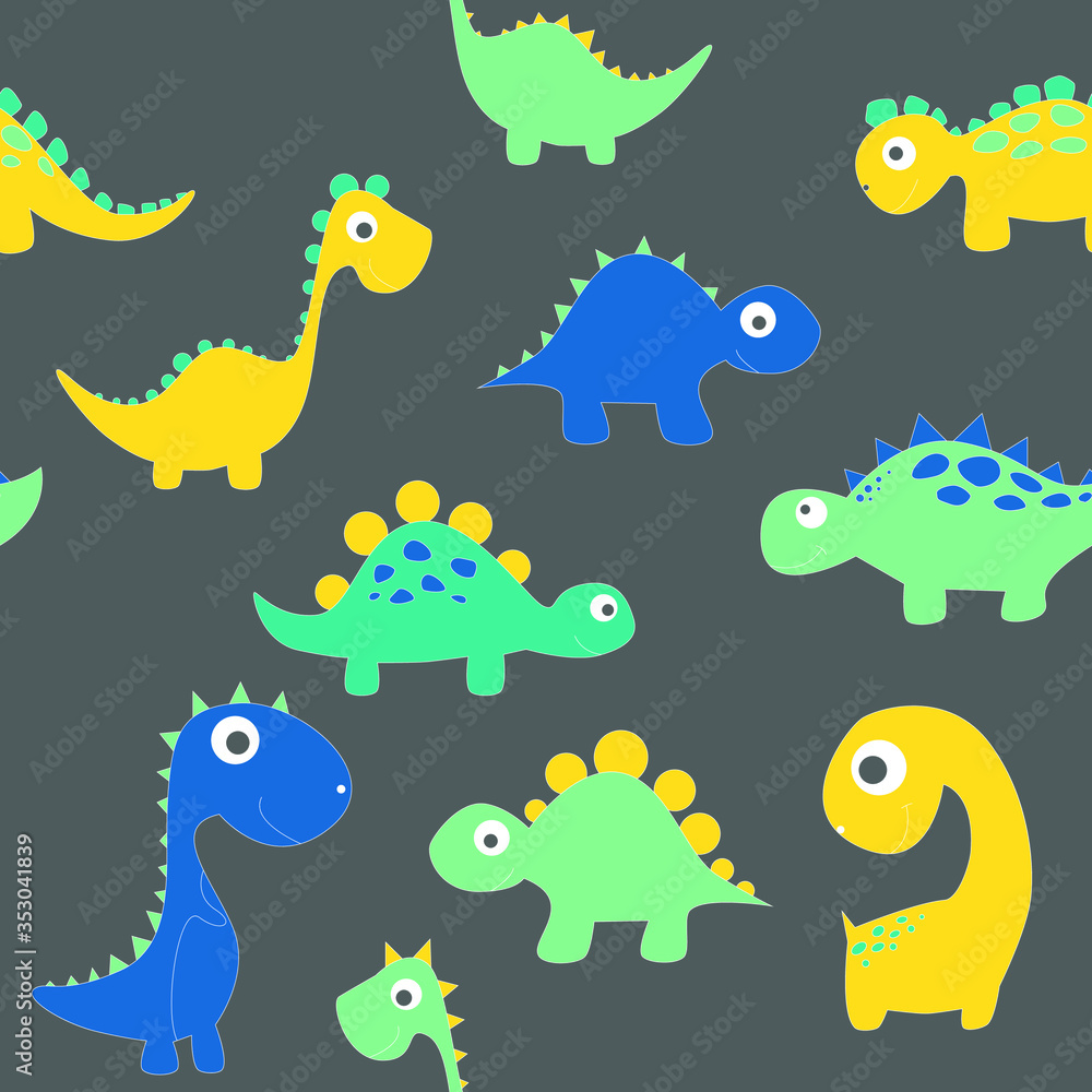 Naklejka premium Childish dinosaur seamless pattern for fashion clothes, fabric, t shirts. hand drawn vector