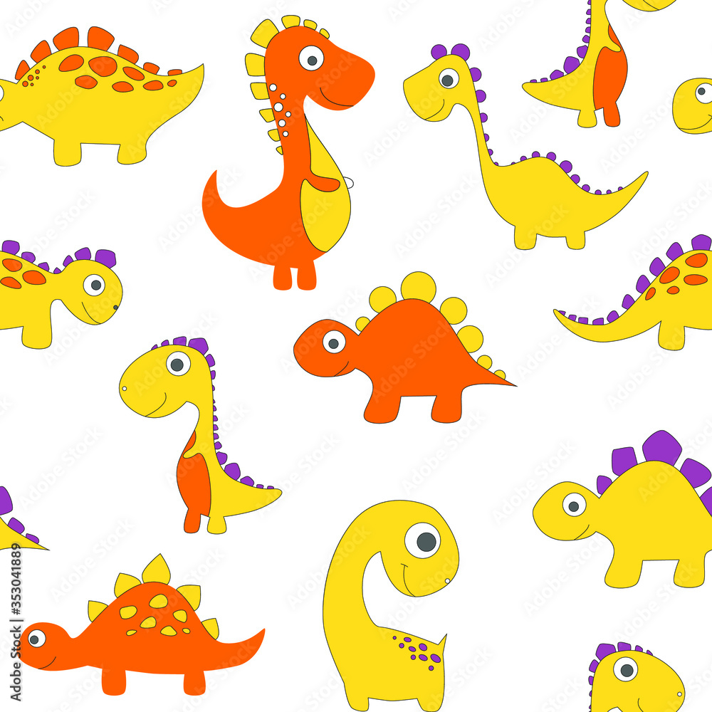 Childish dinosaur seamless pattern for fashion clothes, fabric, t shirts. hand drawn vector