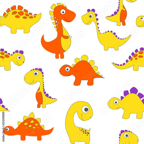 Childish dinosaur seamless pattern for fashion clothes  fabric  t shirts. hand drawn vector