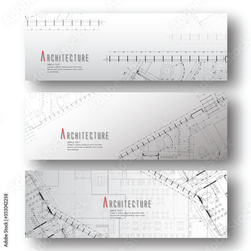 Set of horizontal banners with architectural and Blueprint background.