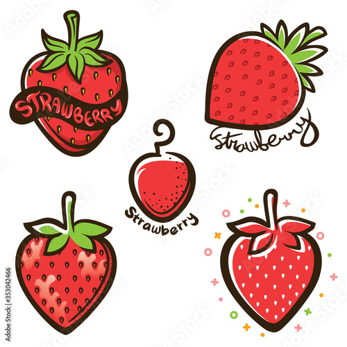 strawberry label logo set illustration