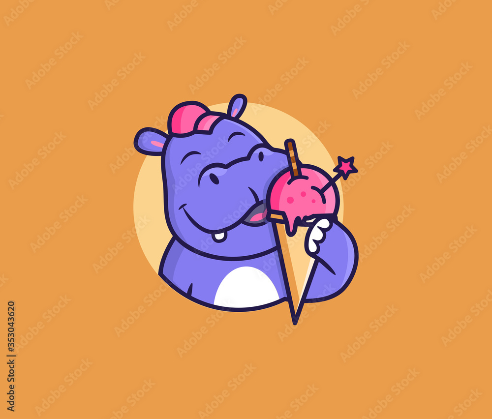 Hippo Food Kawaii Character Set Vector Download