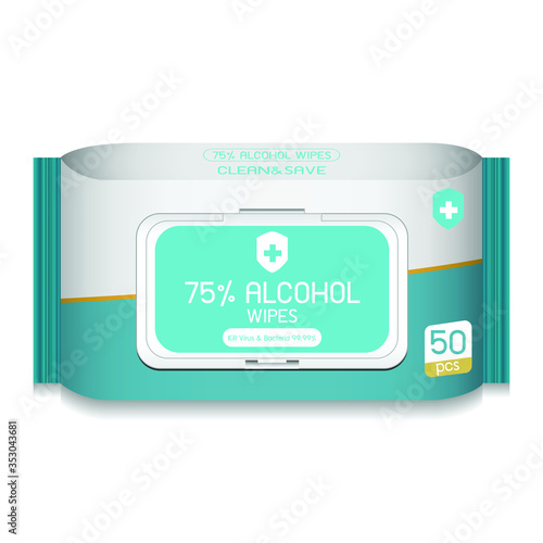 green alcohol wipes package isolate on white background vector illustrations