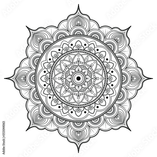 outline drawing pattern oriental style of Mandala art use for background, decorative, tattoo, henna, meditation, color therapy, painting vector illustrations