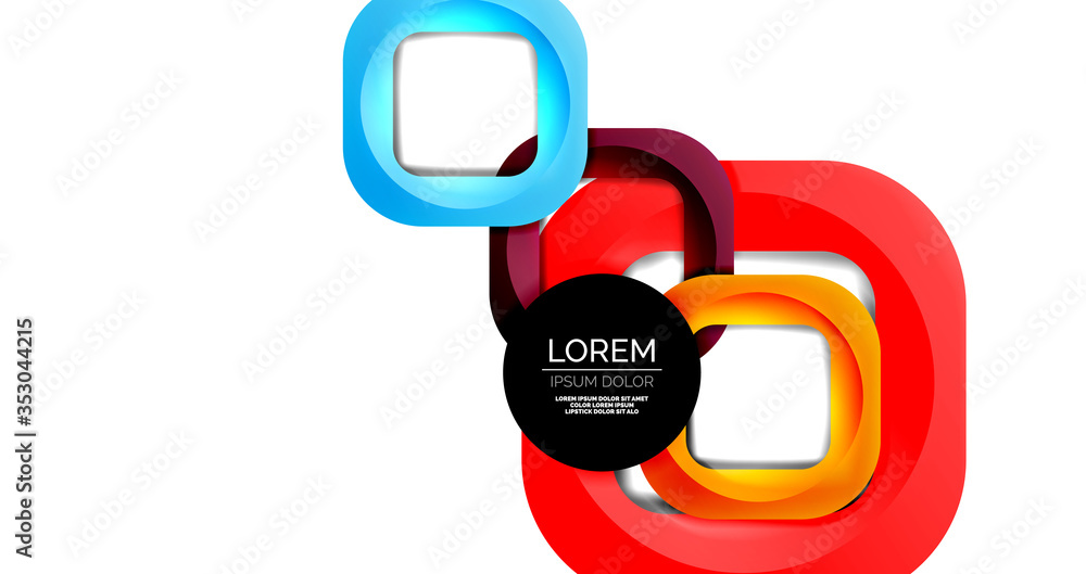 Square geometric vector abstract background, dynamic modern minimal template. Multicolored square shapes with round corners overlapping each other Square geometric vector abstract background, dynamic modern minimal template. Multicolored square shapes with round corners overlapping each other