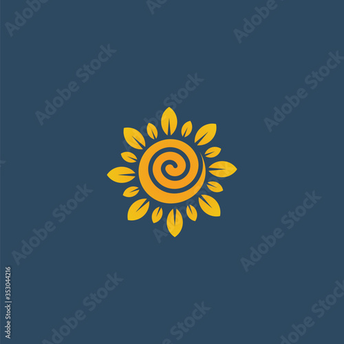 Sunflower design logotype, flower icon vector illustration