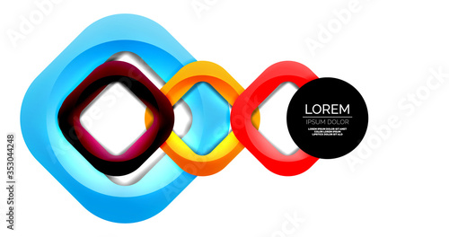 Square geometric vector abstract background, dynamic modern minimal template. Multicolored square shapes with round corners overlapping each other