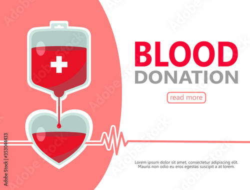 blood bag donate with heart for publicize to the public to join blood donor for poster, banner, card and background.vector illustration blood donation day concept.