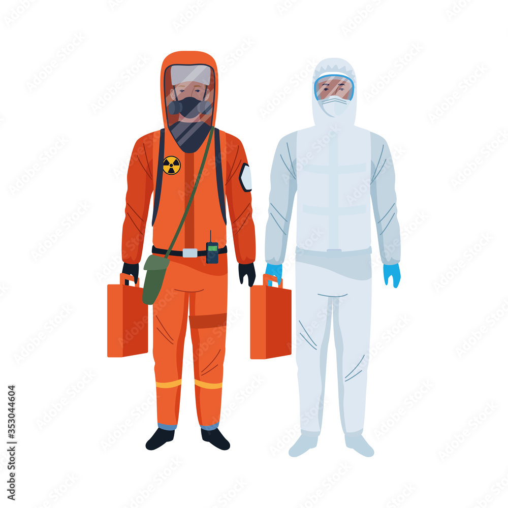 workers wearing biosafety suits characters workers wearing biosafety suits characters