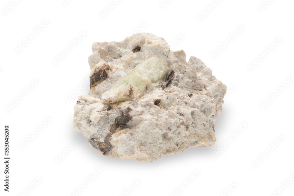 .Beryl mineral isolated on white background .Beryl mineral isolated on white background