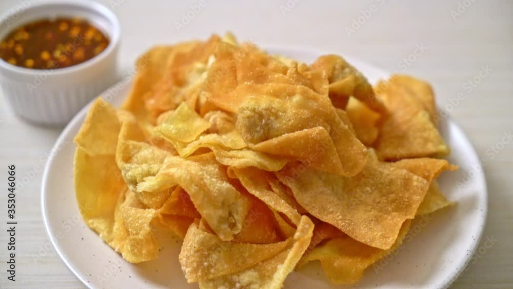 deep fried pork wonton with dipping sauce deep fried pork wonton with dipping sauce