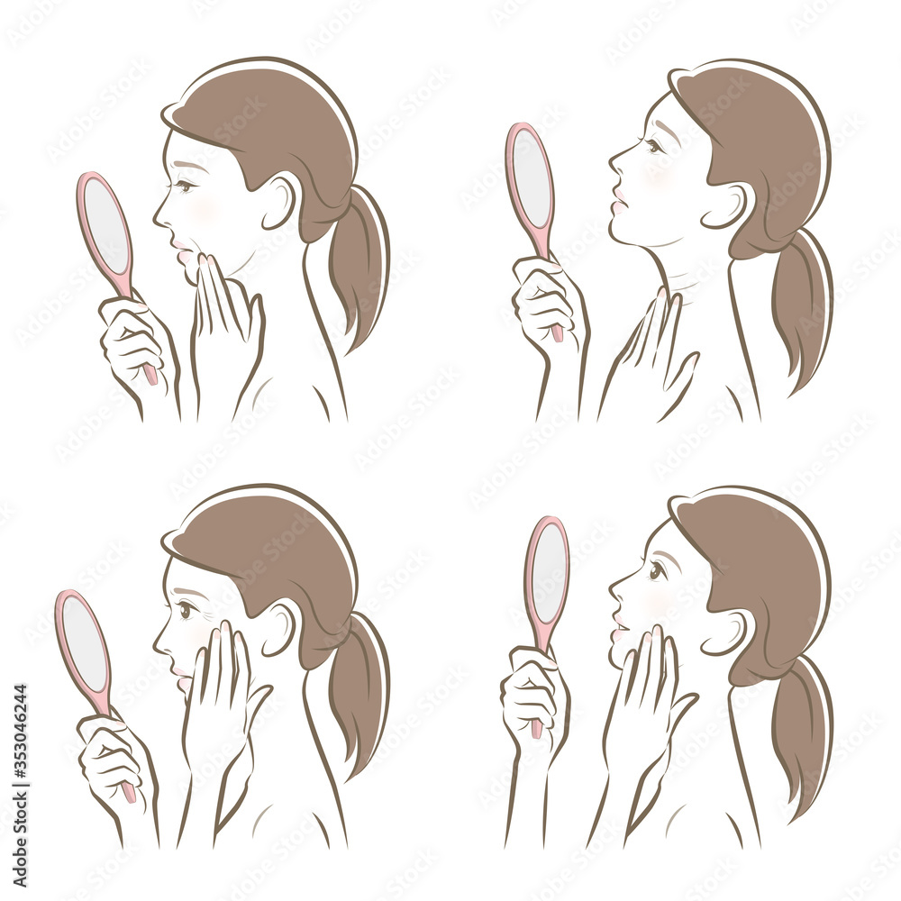 スキンケアをしている女性のイラスト スキンケアをしている女性のイラスト