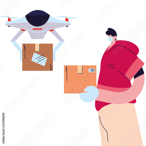 man with mask, gloves and messenger drone