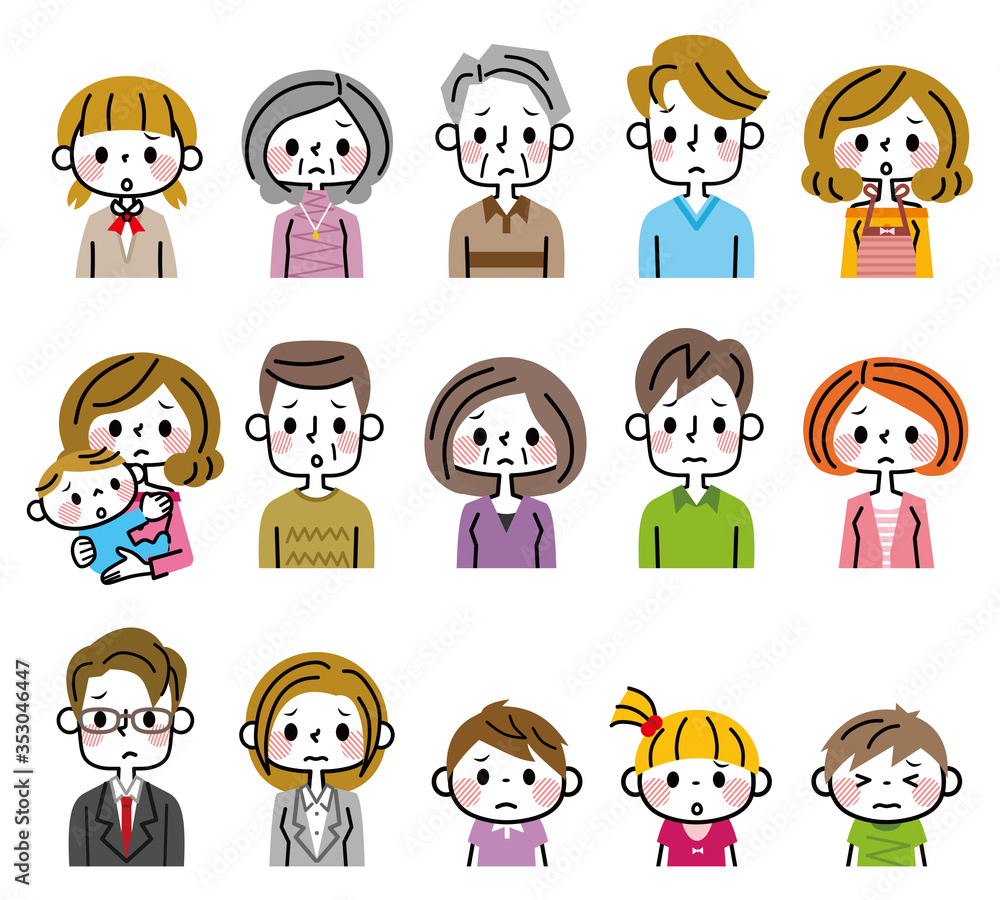 色んな世代の人物　困る　疑問　不安