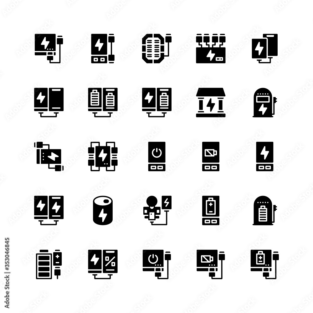 Set of Power bank, Portable Charge Smartphone, device glyph style icon - vector Set of Power bank, Portable Charge Smartphone, device glyph style icon - vector