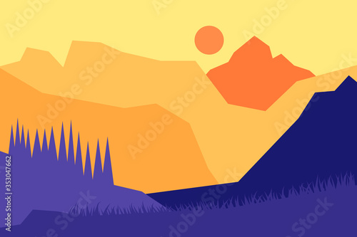 Abstract vector landscape mountain range in phantom blue color tones.