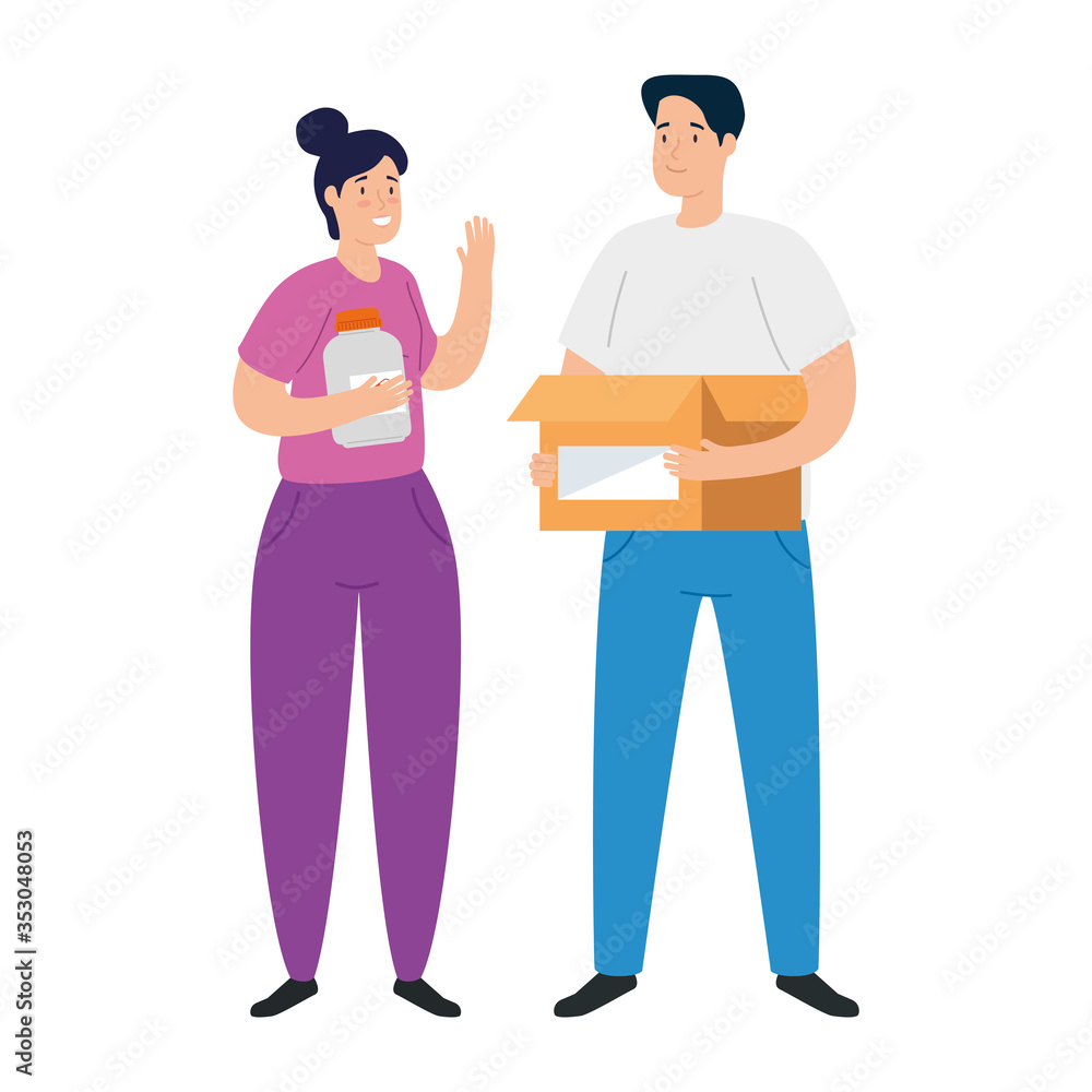 young couple with bottle plastic and bottle plastic on white background vector illustration design young couple with bottle plastic and bottle plastic on white background vector illustration design