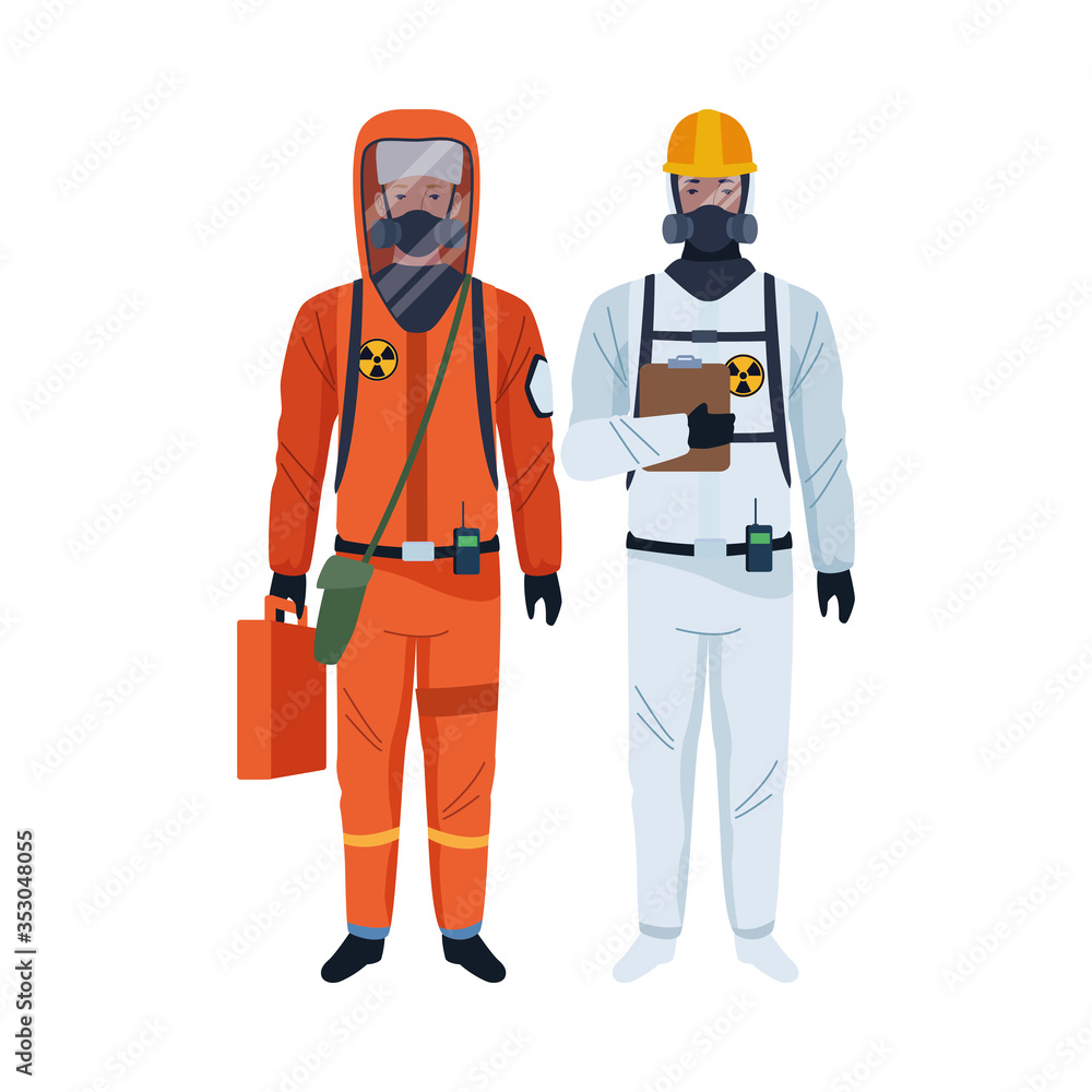 workers wearing biosafety suits characters workers wearing biosafety suits characters