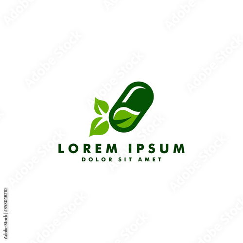 herbal capsule pill leaf medicine drug logo vector icon design