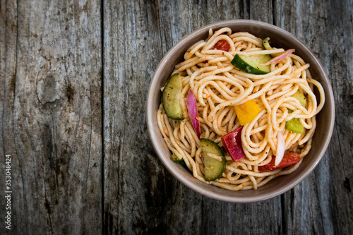 Spaghetti Salad is a delicious cold pasta salad served at a picnic