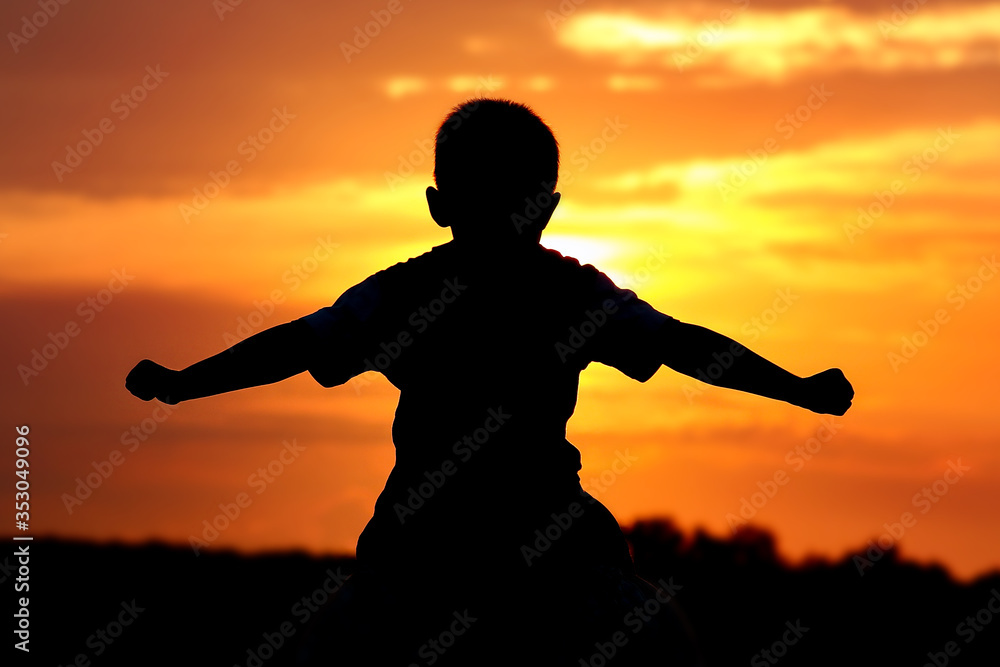 happy dad with a child in the park outdoors silhouette