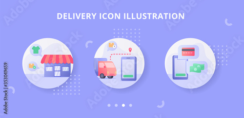 Delivery icon set with outline style full color modern flat cartoon design series 3..