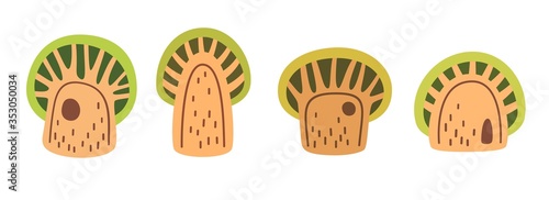 Cartoon cute trees sticker set, flat vector stock illustration. Folk art forest woodland green plants icon, clip art print for nursery.
