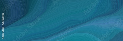 horizontal background banner with teal blue, very dark blue and dark slate gray color. abstract waves illustration © Eigens