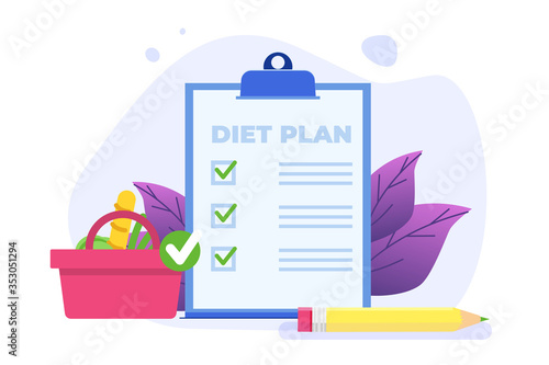 Healthy food and Nutrition Diet planning concept. Vector isolated illustration