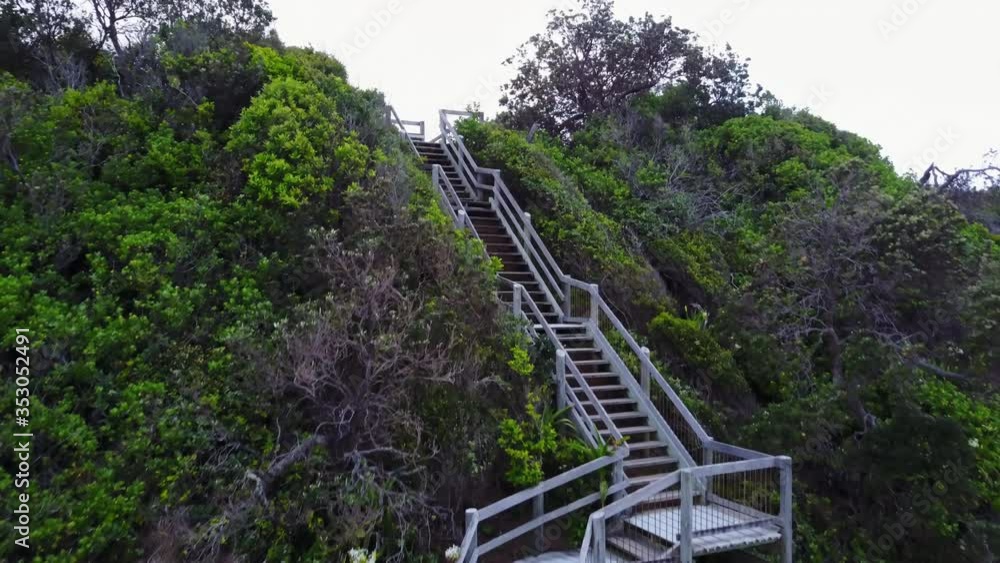 Stairway to heaven, rising shot drone, beach walkway, wooden steps, aerial Stairway to heaven, rising shot drone, beach walkway, wooden steps, aerial