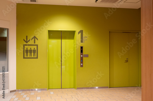 Blank space on doors of elevator in modern building