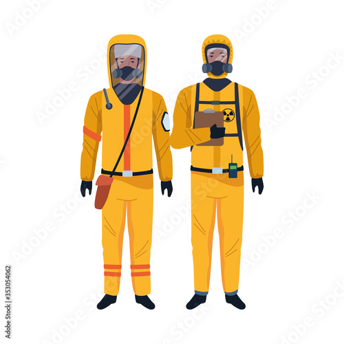 workers wearing biosafety suits characters