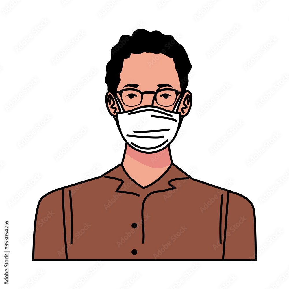young man using medical mask character young man using medical mask character