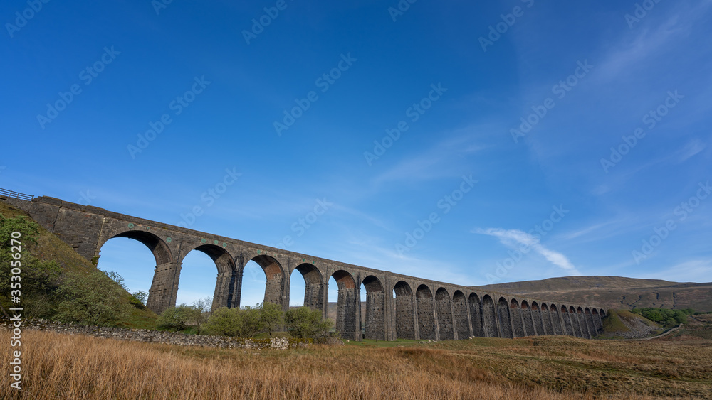 Wide angle view of the iconic landmark Ribblehead Viaduct in the yorkshire dales national park,yorkshire, england