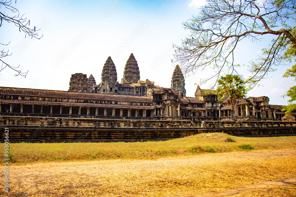 Naklejka premium A beautiful view of Angkor Wat temple at Siem Reap, Cambodia.