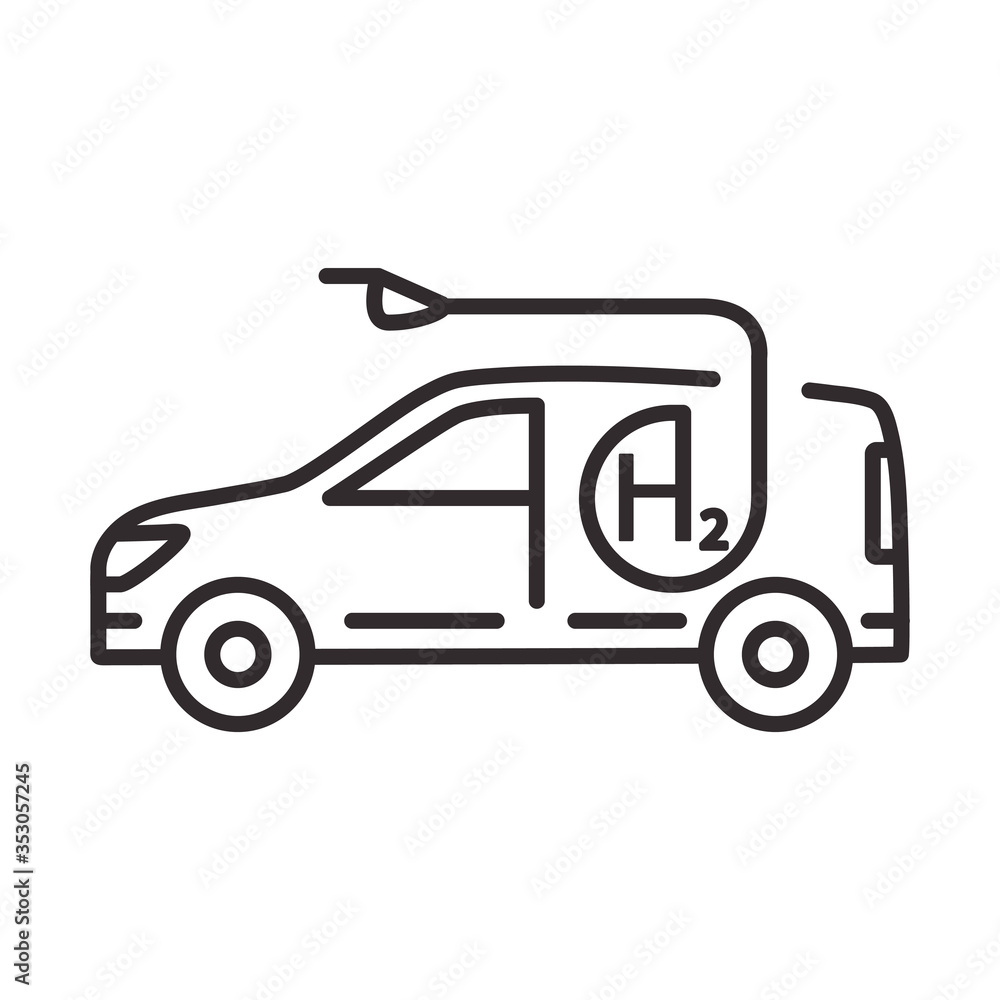 Car hydrogen filling. Vehicle refueling. Outline vector isolated on white background.