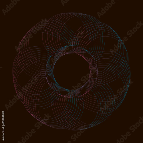 Spirograph abstract element on a black background.