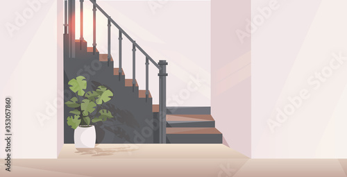 hallway with staircase modern apartment house interior horizontal vector illustration