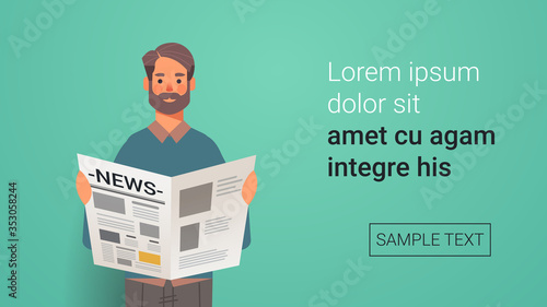 man holding newspaper reading daily news press mass media concept portrait horizontal copy space vector illustration