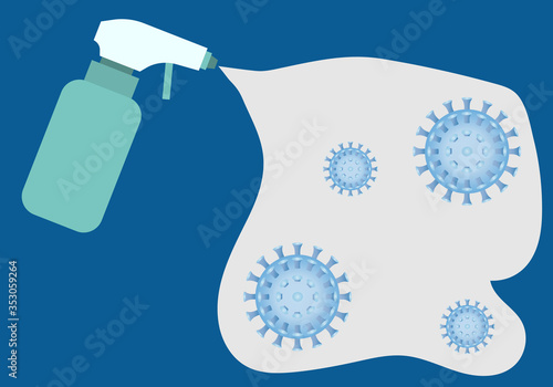 Desinfectante azul eliminando coronavirus y covid-19.
