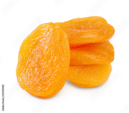 Dried apricots isolated on white background with clipping path and full depth of field.
