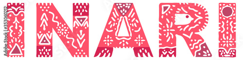 Inary. Isolated inscription with national ethnic ornament, red colors. Inary in Finland for web, booklet, poster, banner, flyer, cards and prints on clothing, finnish t-shirts. Stock vector picture